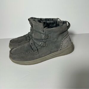 Hey Dude Eloise Boots Womens Size 8 Gray Carbon Ankle Shoes Suede Leather READ